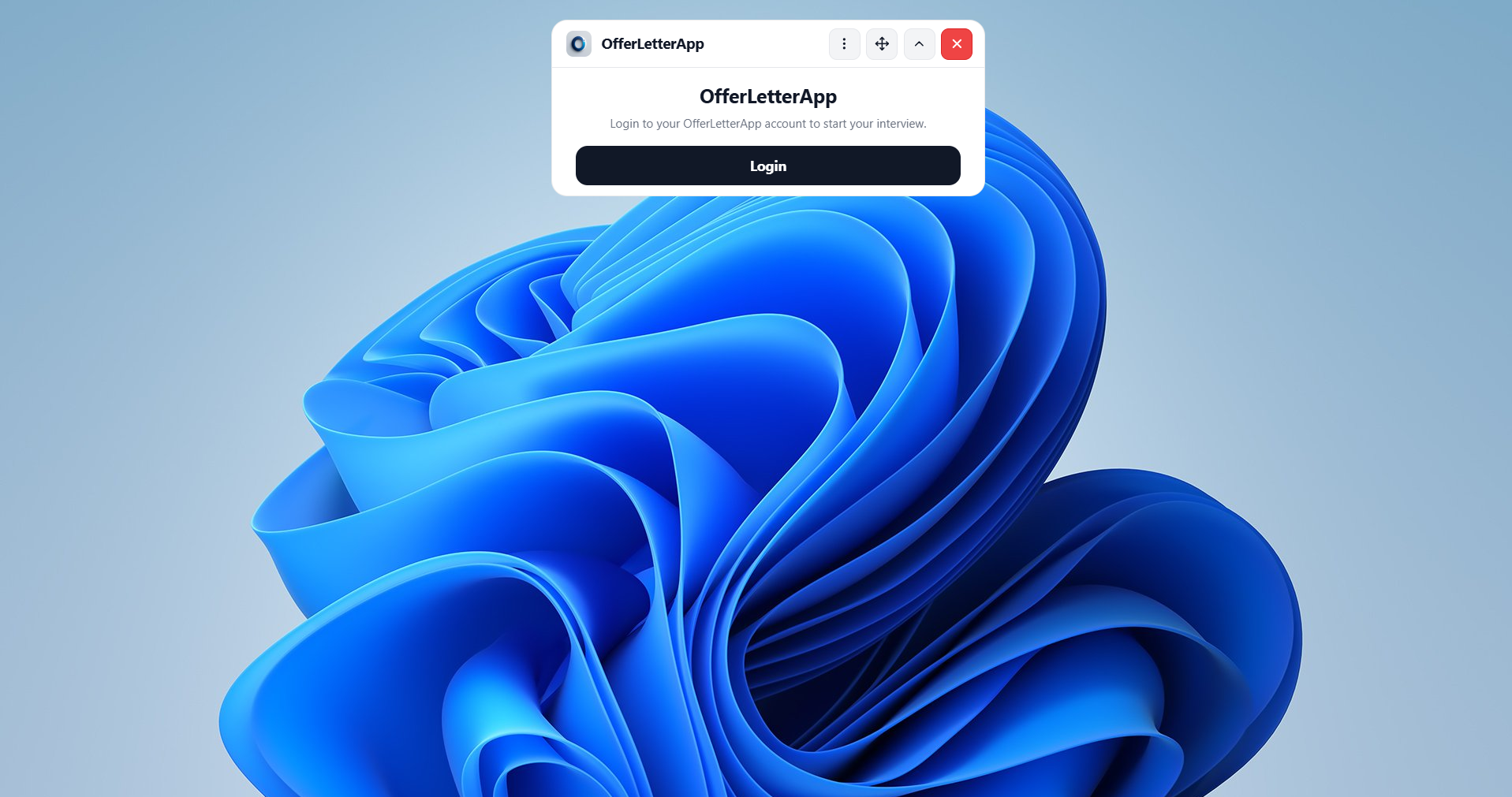 Desktop login window with account sign-in prompt and primary Login button